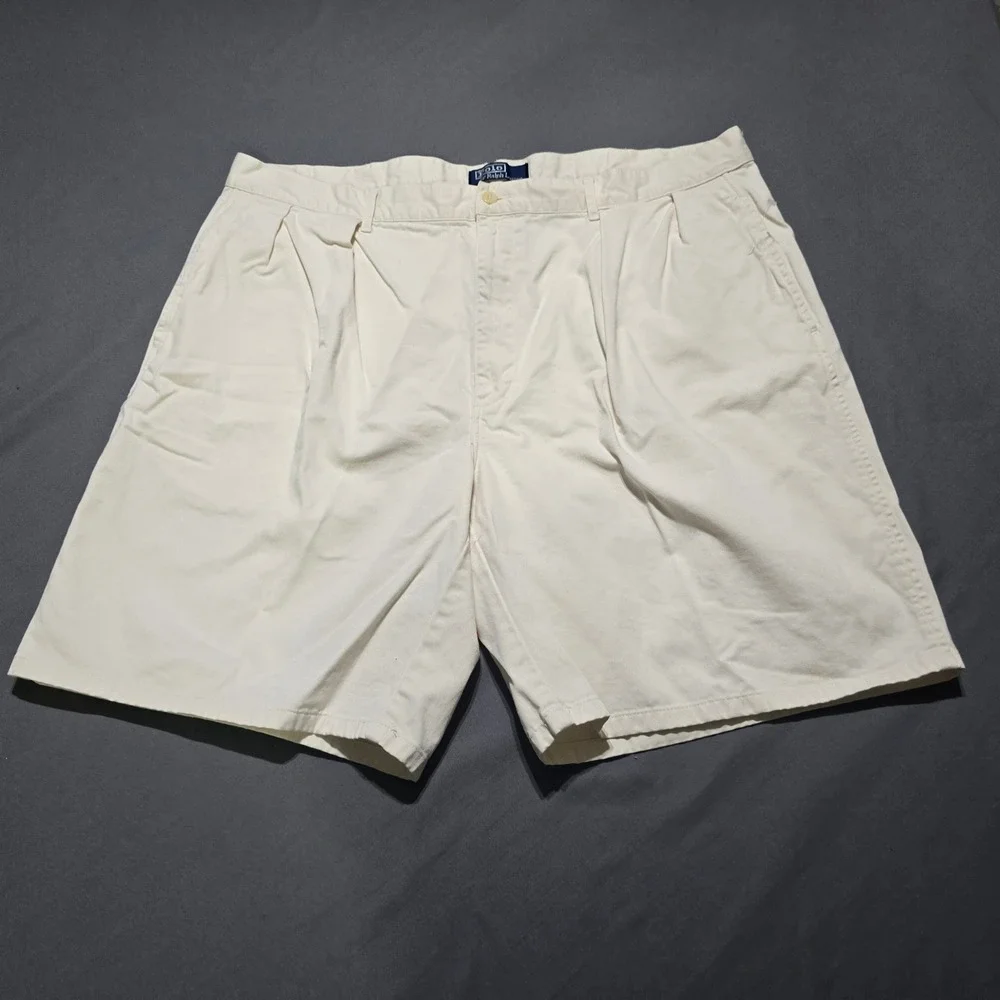 vintage Polo Ralph Lauren Chino Shorts Mens 42 Cream double Pleated Cotton